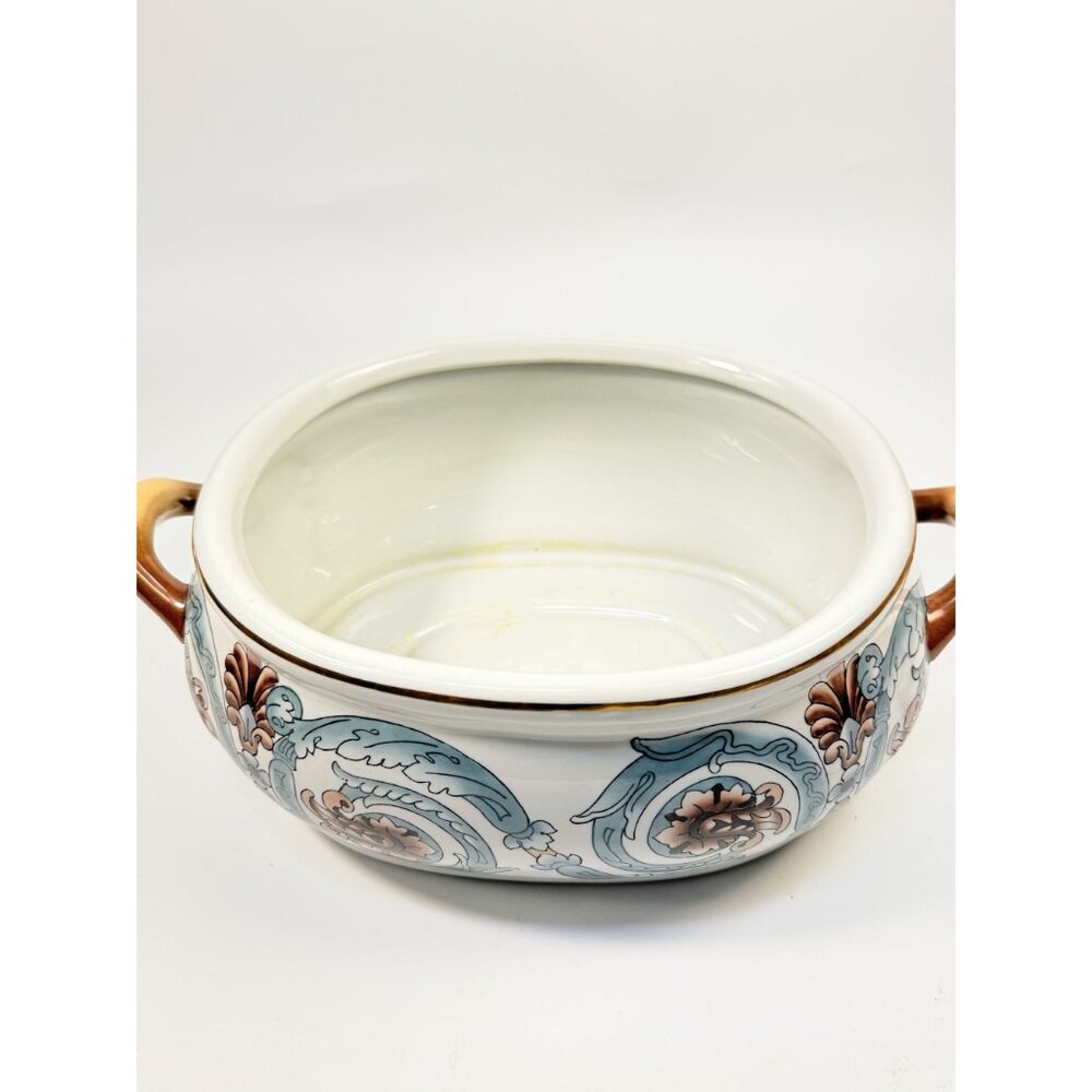 Jardiniere Planter Pot Hand Painted Handled Ceramaic Teal Brown Home Decor Decor - Picture 13 of 16